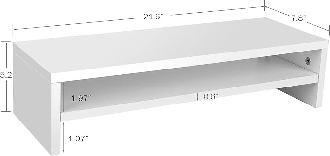 BEYGORM Monitor Stand Riser, White, 21.6 inch, 2 Tiers Wood Desk Shelf | For Full Keyboard, Computer Screen Stand with Storage for Desktop Laptop/Screen/TV/PC/Printer 21.6"L x 7.8"W x 5.2"H - Image 3