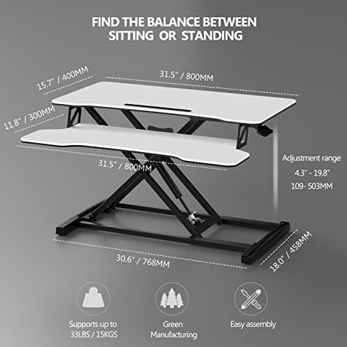FITUEYES Height Adjustable Standing Desk 32” Wide Sit to Stand Converter | Standing Desk Converter,Stand Up Desk Riser,for Dual Monitor Riser,Tabletop Workstation for Home Office,Easy Assembly - Image 4