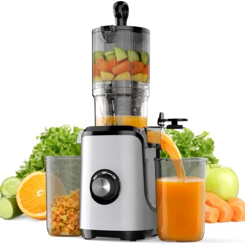 NEWBULIG Juicer Machines, 4.25" Feed Chute Cold Press Juicer, Silver by NEWBULIG