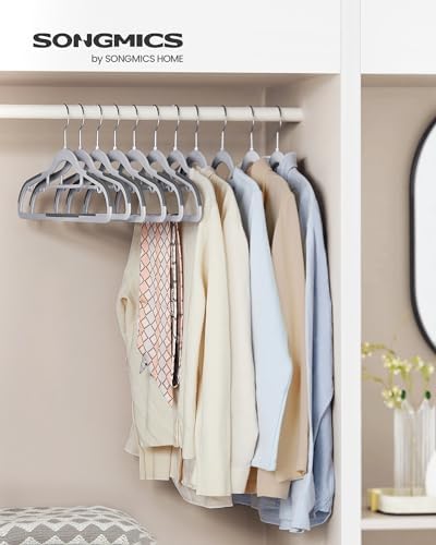 SONGMICS Pack of 50 Coat Hangers, Space-Saving Plastic Clothes Hangers | Non-Slip, 0.2 Inches Slim, 16.5 Inches Wide, 360° Swivel Silver Hook, Light Gray and Dark Gray, UCRP20G50 - Image 2