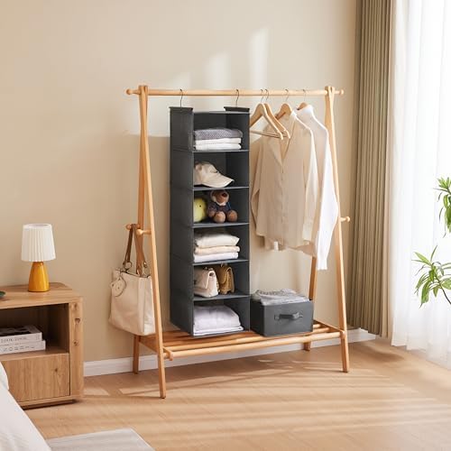 MAX Houser 6 Tier Hanging Closet Organizer with 2 Sturdy Hooks, Grey | foldable lightweight fabric closet storage, space-saving design for Bedroom, Closet Hanging Shelf for Storage - Image 5