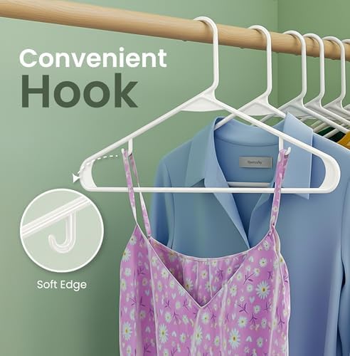 Utopia Home Plastic Hangers 50 Pack – Built-in Strap Hooks White | Space saving | Durable & strong | Closet organizer | Clothes hangers | Ideal for shirts, pants, skirts & coats - Image 5