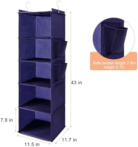 BOOMIBOO Hanging Closet Organize and Shelves,5-Hanging Shelf （Purple） | with 2 Side Pockets，Storage Foldable - Image 2