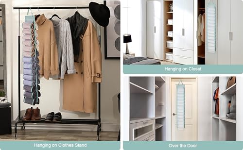 DHSFKBE Legging Organizer Storage - 2PCS T Shirt Organizer, Hanging Closet Organizers and Storage with 26 Roll Independent Compartments for Yoga Pants, Towel, Bathing Suit (Grey) - Image 2