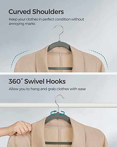 SONGMICS Velvet Hangers 50 Pack, Non-Slip Clothes Hangers with Shoulder Notches, Pants Bar, 360° Swivel Hook, Space-Saving, for Closet, Gray UCRF029G05 | Suit Hangers with Shoulder Notches, Pants Bar, 360° Swivel Hook, for Closet, Gray, BREANNA Collect... - Image 7