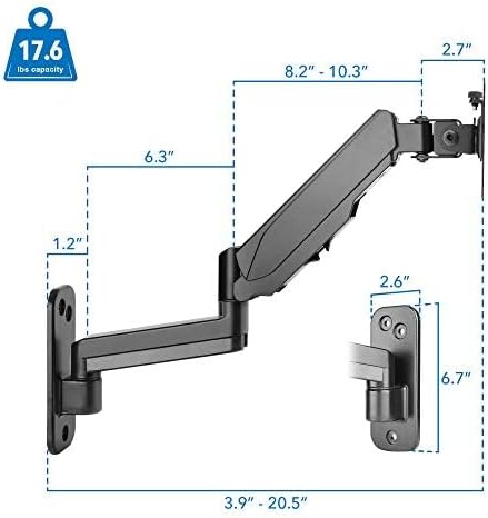 Mount-It Computer Monitor Wall Mount, Gas Spring Arm, Full Motion | for 17-32 Inch Screens, 11 in Height Range, Cable Management, Tilt Swivel, VESA 75x75 100x100, 17.6 Lbs, Alloy Steel, Black - Image 7