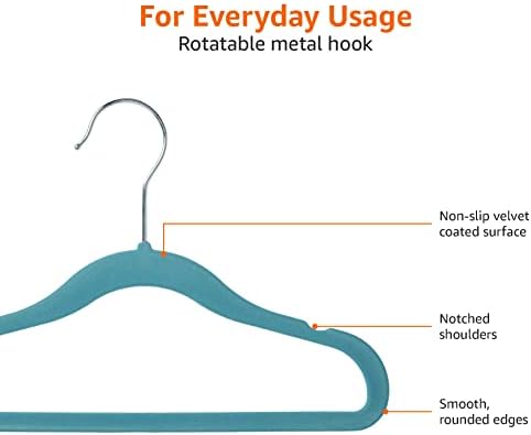 Amazon Basics Kids Space Saving Velvet Non-Slip Clothes Hangers with Shoulder Notches for Infant and Toddler, 11.6", Blue, 50-Pack - Image 3