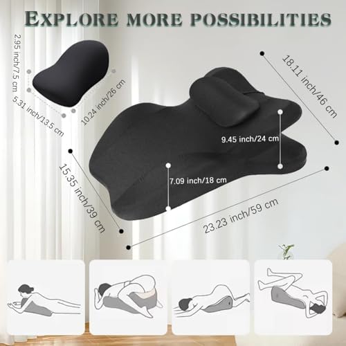 Memory Foam Wedge Pillow for Adults, Multi-Position Support Bed Pillow with Removable Cover for Sleeping Sitting Up Prone Reading Back,Black - Image 7