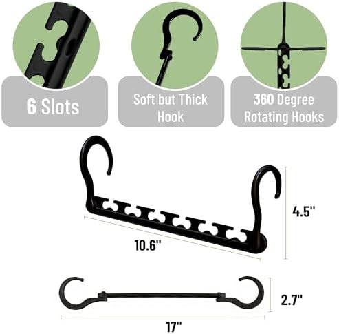 Mr. Pen- Space Saving Hangers for Clothes, 20 pcs, Black | Plastic Multi Clothes Hangers Space Saving, 6 Slots, 360° Rotating Hooks - Image 3