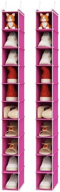 MAX Houser 2 Pack 10 Tier Slim Hanging Shoe Organizer Pink | Foldable Hanging Shoe Storage Shelf with 2 Metal Hooks, Space Saving Storage for Narrow Space by MAXHouser