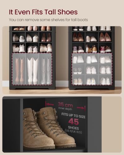 VASAGLE Tall Shoe Storage Cabinet, 10‑Tier, Holds Up to 30 Pairs of Shoes | Vertical Wood Rack, 24.8 x 13.2 x 75.6 inch, for Entryway, Ink Black, HELAN Collection ULBS273BC01S - Image 5