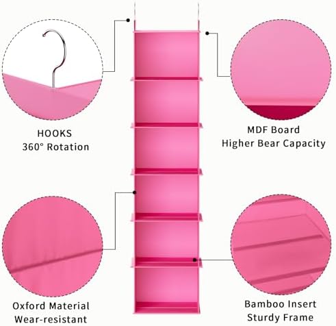 YOUDENOVA Hanging Closet Organizer, Closet Organizers and Storage, Pink | 6-Shelf Hanging Clothes Organizer with Waterproof Oxford Fabric, Ideal for Dorm Room Essentials, Clothes & Shoes - Image 5