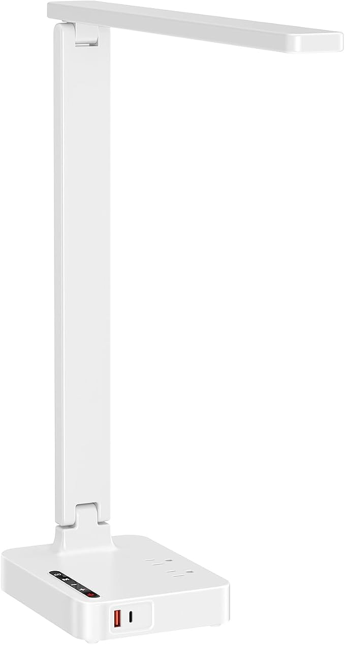 LED Desk Lamp for Dorm Office, USB-C & 2 AC Outlets Charging, White | LED Desk Lamps for Home Office with 2 USB Charging Ports(1 USB-C), 2 AC Outlets, Foldable Small Desk Lamp for Study Reading - Image 11