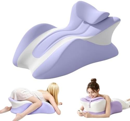 27° Ergonomic Multi-Angle Body Support Pillow, Memory Foam Contoured Rest Cushion with Detachable Neck Pillow, Washable Zipper Cover for Indoor Bed Rest,Purple by Unknown