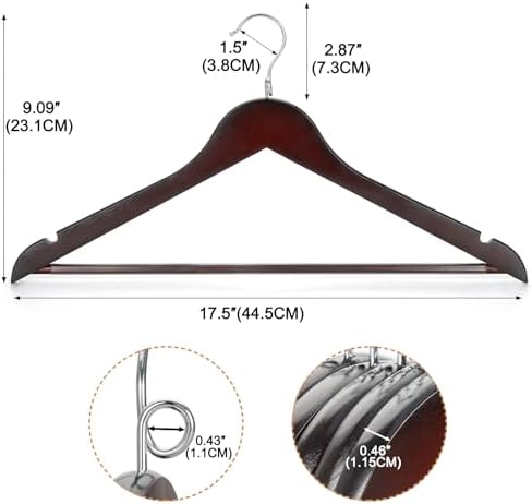 TOPIA HANGER Cherry Wood Hangers 30 Pack, Space Saving Coat Hanger with 360° Swivel Cascading Loop Hook, Non Slip Pants Bar and Shoulder Notches for Camisole, Jacket, Suit (Mahogany) -CT74M30 - Image 6