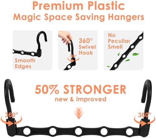 College Dorm Room Essentials, Closet Organizers and Storage, Magic Hangers Space Saving with 360° Swivl Hooks for 120 Clothes, Plastic Clothes Hanger, Organization Home Apartment Essentials, 24 Pack - Image 4