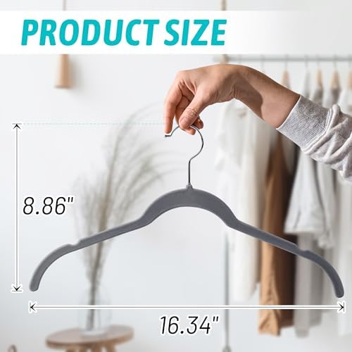 Sishynio Velvet Hangers 50 Pack, Non-Slip Slim Felt Clothes Hangers Gray | Space-Saving Closet Organization; Flocked Surface; 360° Swivel Hooks; For Shirts, Coats, Dresses, Blouses - Image 6