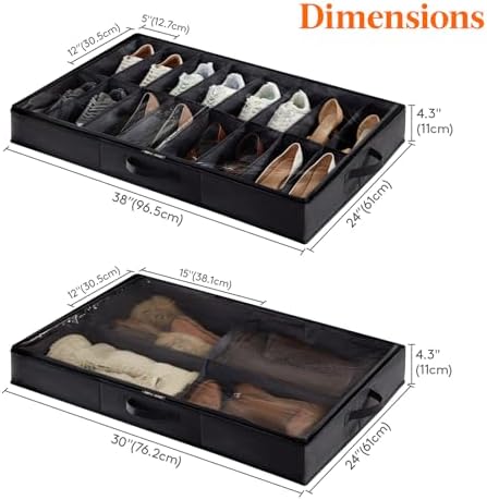 Lifewit Under Bed Shoe Storage Organizer 1 Pack(16 Shoes Cells+4 Boots Cells), 4.3 Inches Profile Fabric Shoes Container Box with Clear Cover, Foldable Storage Bag with 2 Handles, Fits 12 to 20 Pairs - Image 3
