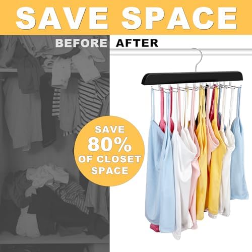 Resovo Tank Top Hanger with Premium Wood, 24 Large Capacity, Space Saving,360 Degree Rotating, Foldable Metal Hooks, Tank Tops - Image 4