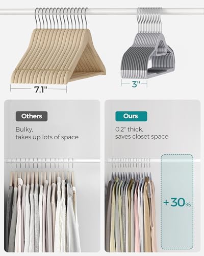 SONGMICS Pack of 30 Coat Hangers, Space-Saving Plastic Clothes Hangers | Non-Slip, 0.2 Inches Slim, 16.5 Inches Wide, 360° Swivel Silver Hook, Light Gray and Dark Gray, UCRP20G30 - Image 6