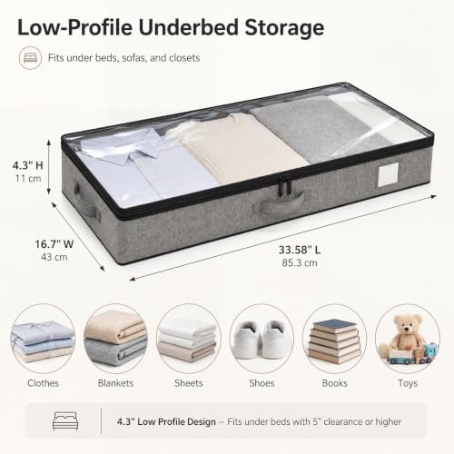 Fixwal Underbed Storage Containers 2 Pack Reinforced Under bed Organizer | Reinforced Sidewalls and Bottom, Low-Profile Design Below 4.5in, for Clothes and Linens, Under-Bed Storage - Image 2