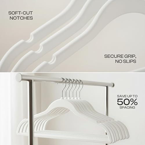 Utopia Home Velvet Hangers, White, 50 Pack | Luxury Non-Slip Slim Pant & Coat Hangers | Strong Space-Saving Clothes Hangers | 360° Swivel Hook - Image 3