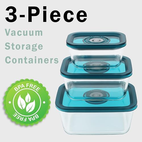 Avid Armor BPA-Free Borosilicate Glass Vacuum Containers, Set of 3 (12.5 oz, 23.7 oz, 38.9 oz) – Green SAN Lid with Date Coding, Works with Most Vacuum Sealers for Dry Goods & Marinating Includes Hose - Image 3