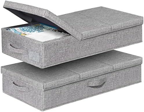 punemi 6 in Tall Under Bed Storage Containers with Lids, 2 Pack, Grey | Stackable Design, Sturdy 3 Handles, for Blankets, Clothes, Comforters & Toys, Underbed & Closet Organization by Punemi