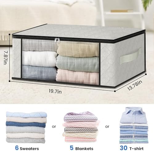 HomeHacks 10-Pack Clothes Organizer Storage Bags, 35L Storage Bins, White | Foldable Storage Box Container with Zippers, Clear Window, Reinforced Handles for Closet, Dorm, Pillows, Bedding, Sweater - Image 2