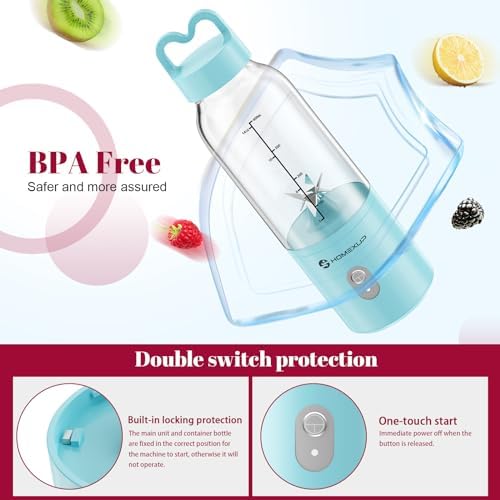2PCS Portable Personal Blender 17 OZ/500 ML Juicer, 175W Personal Size Blender, Ideal for Smoothies, Ice Blending, Juicing, and Food Processing, Compact, Convenient, and Versatile（Blue&White） - Image 5