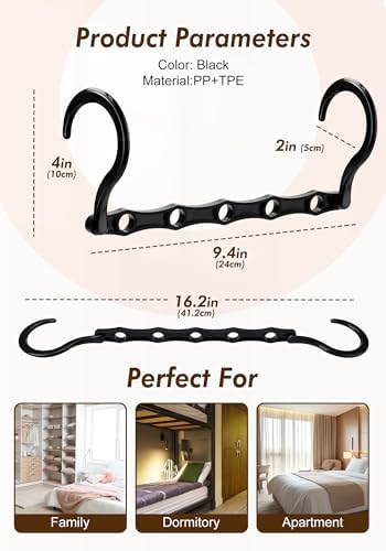 HOUSE DAY Closet Organizers and Storage 12 Pack, College Dorm Essentials | Back to School, Closet Organizers and Storage for Dorm, Apartment, Space Saving Hangers for Closet Organization - Black - Image 6