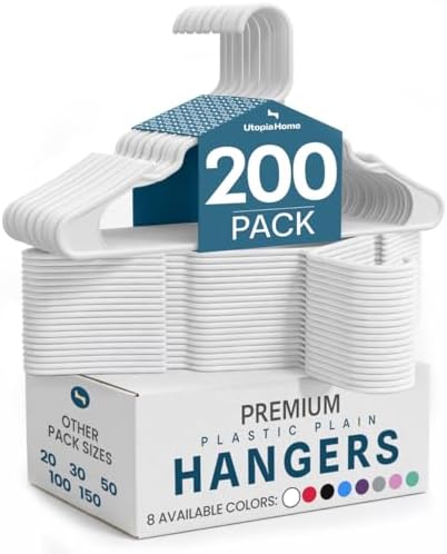 Utopia Home Plastic Hangers 200 Pack – Space Saving Clothes Hanger White | Durable & strong | Closet organizer & storage | Ideal for apartments, dorms & stocking stuffers by UTOPIAHOME