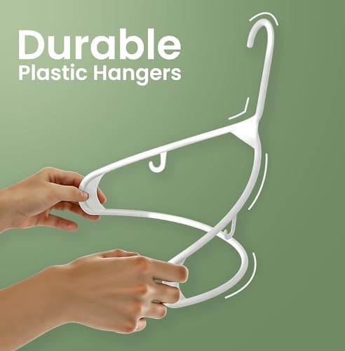 Utopia Home Plastic Hangers 100 Pack – Built-in Strap Hooks White | Space saving | Durable & strong | Closet organizer | Clothes hangers | Ideal for shirts, pants, skirts & coats - Image 6