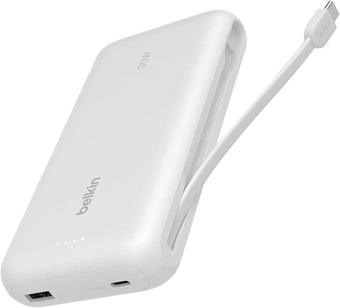 Belkin 20000mAh 30W USB C Power Bank, Portable Charger for iPhone & iPad | Fast Charging, Integrated USB C Cable, Eatra USB C Port, iPhone 17, iPad, Samsung Galaxy S26, Charge 2 Devices by Unknown