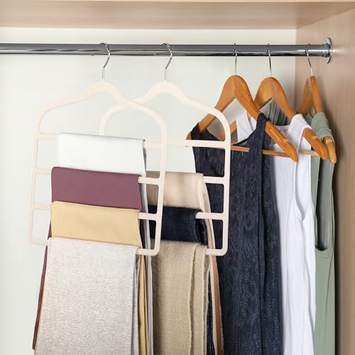 Velvet Pant Clothes Hanger Space Saving Non Slip Hanger Jean Slack Hangers | Multiple Velvet Hanger Closet Organizer Storage and Organization for Jeans,Scarf,Tie(3, Beige) - Image 2