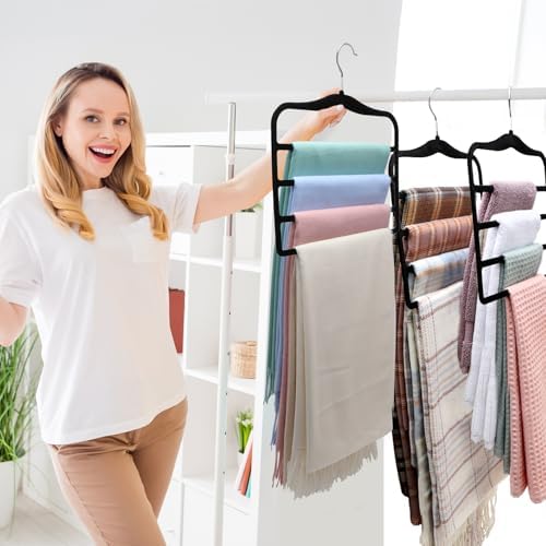 Closet Organizers and Storage, 2 Pack Pants-Hanger-Space-Saving | Velvet Clothes Organization Jeans Trousers Scarf Hangers for Pant-Rack, College-Dorm-Room Essentials for Students Girls Boys - Image 3