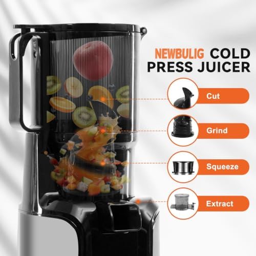 NEWBULIG Juicer Machines, 4.25" Feed Chute Cold Press Juicer, Silver - Image 3