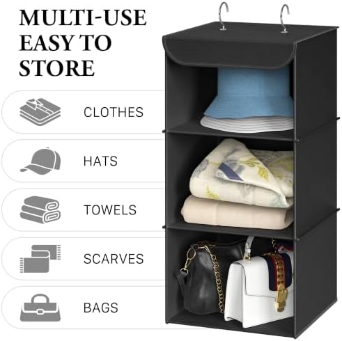 Simple Houseware 3 Shelf Hanging Closet Organizer, Black | 360° Rotating Dual Hooks, Top Support Metal Frame - Image 5