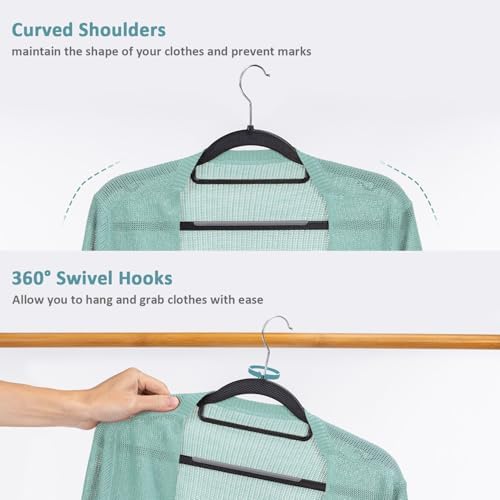 Tonswachic Heavy Duty Plastic Clothes Hangers, Space Saving Hangers 30 Pack, Non-Slip, 0.2 Inches Slim, 360° Swivel Silver Hook for Shirts, Pants & Wet/Dry Garments, Black and Dark Gray - Image 5