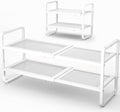 Expandable Metal Shoe Rack for Closet, Entryway & Garage, 2-Tier, White | Adjustable Height for Boots, Stackable Design, Dense Mesh Shelves for Heels, Fits Small Spaces, Apartments and Rentals by SNTD