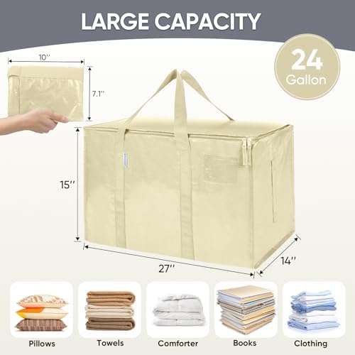 TICONN 4 Pack Extra Large Moving Bags Heavy Duty with Zippers & Carrying Handles, Durable Storage Bags Moving Boxes for Closet Organizers and Storage (4 Pack, Cream) - Image 5