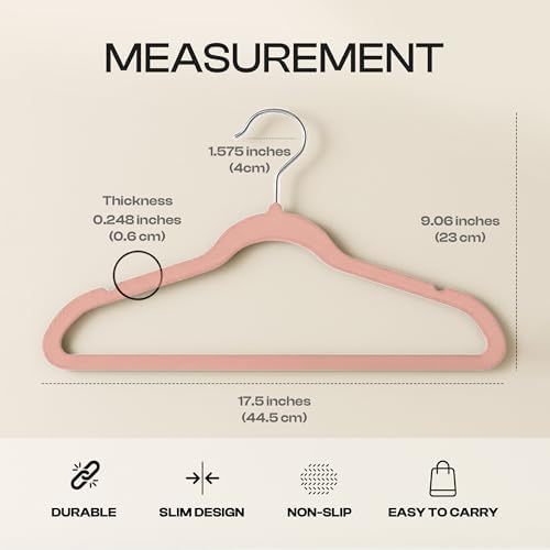 Utopia Home Velvet Hangers, Pink, 50 Pack | Luxury Non-Slip Slim Pant & Coat Hangers | Strong Space-Saving Clothes Hangers | 360° Swivel Hook - Image 6