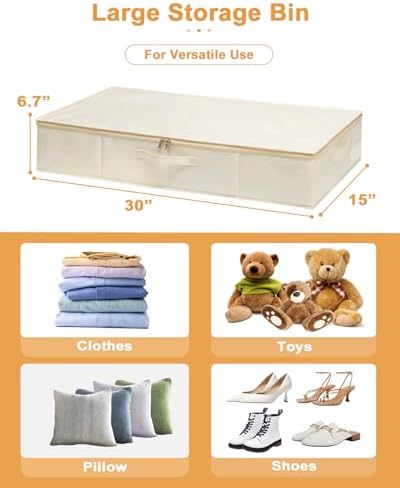 punemi Sturdy Under Bed Wedding Dress Storage Box, 3Pack, Beige | Rigid Sides & Bottom, 50L Large Capacity for Evening Gowns & Heirlooms, Ideal for Closet, Shelf & Cabinet Storage - Image 5