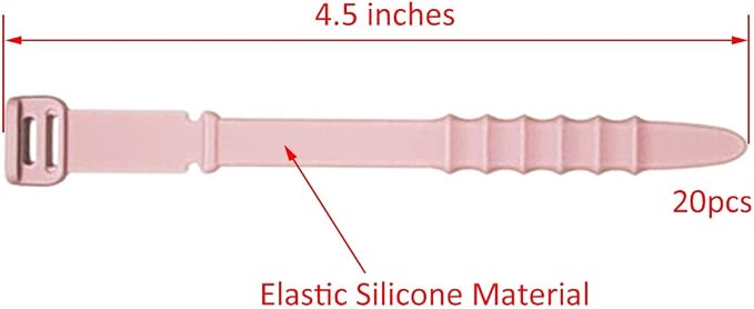 Reusable Silicone Zip Ties Cord Organizer: Silicone Cable Ties Straps for Cable Management - 20PCs 4.5” Pink Elastic Wire Cord Organizer for Home Office and Travel - Image 5
