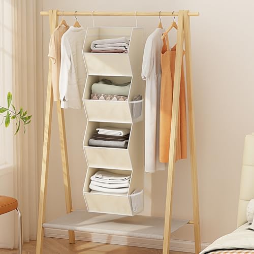 4 Shelf Hanging Closet Organizer Closet Storage for Wardrobe 2 Packs Beige | Hanging Storage Organizer for Closet Organizers and Storage, Hanging Clothes Organizer for Closet Organizer Closet Shelves - Image 2
