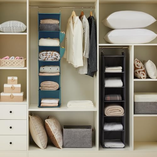 YOUDENOVA Hanging Closet Organizer and Storage, 6-Shelf, Green | Breathable Fabric, Clothes Organizer with 2 Side Pockets, Hanging Shelves for Closet Storage, Dorm Room Essentials for Guys - Image 2