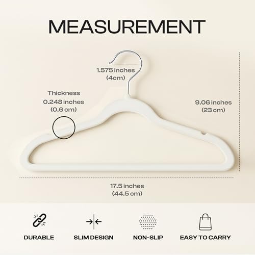 Utopia Home Velvet Hangers, White, 50 Pack | Luxury Non-Slip Slim Pant & Coat Hangers | Strong Space-Saving Clothes Hangers | 360° Swivel Hook - Image 2
