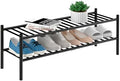 ROMGUAR CRAFT 2-Tier Bamboo Long Shoe Rack, Free Standing Wood Shoe Shelf Storage Organizer for Closet Entryway Stackable 35"x11"x13" (Black) by ROMGUAR+CRAFT