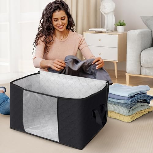 Fab totes 8 Pack Storage Bags for Clothes Blanket Storage Bins with Lids | Foldable Closet Organizers with Zippers,Window and Handles,Fabric Storage Bins for Sweater,Comforter,Bedding,Dorm essentials - Image 3