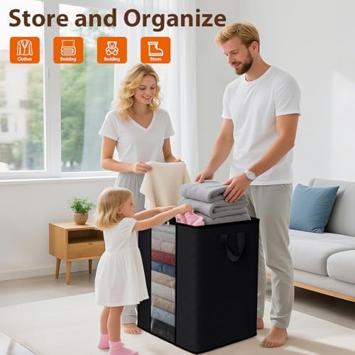 SpaceWhisper 3 Pack 100L Clothes Storage, Foldable Storage Bags, Black | Thick Fabric, Clear Window, with Reinforced Handle, for Clothing, Blanket, Comforters, Bedding Organizing - Image 4